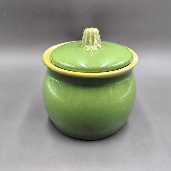 Hull Pottery Avocado Green Drip Glaze Creamer Sugar Bowl w/Lid Set MCM 1960s - Picture 3 of 11